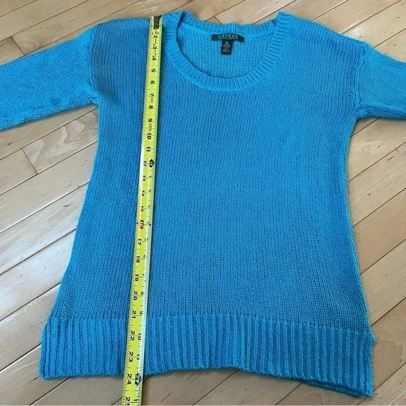 Lauren Ralph Lauren Sweater Women's Medium Blue Loose Knit 3/4 Sleeve Pullover - Picture 7 of 8